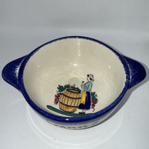 Pornic Bretagne France Pottery  Hand Painted Bowl with Handles Jeanne Guillauine - Picture 3 of 6